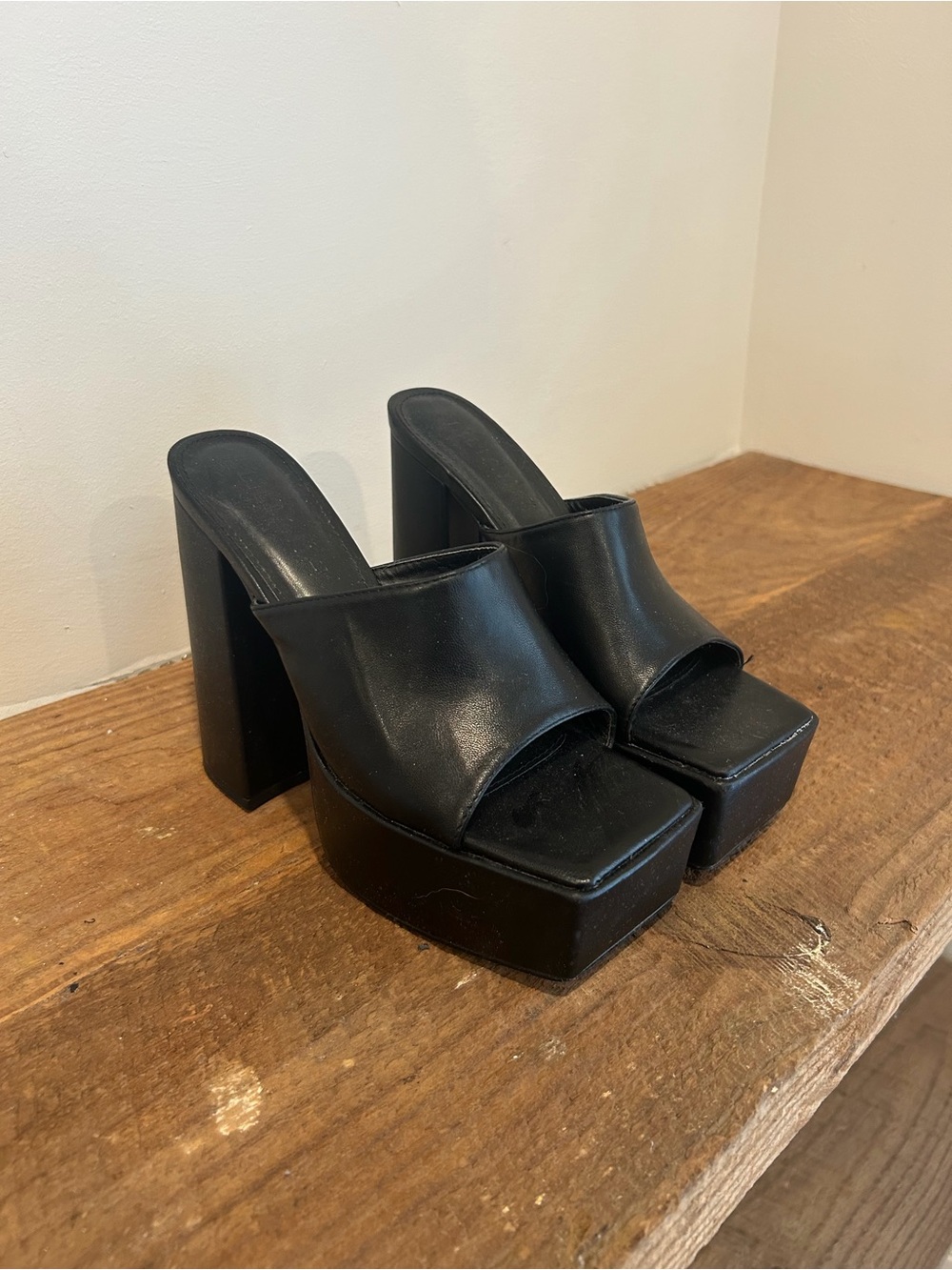 Black Platform Slide Heels for Women 7